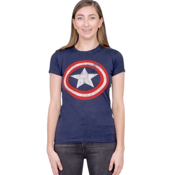 Marvel Tops - Captain America Star Distressed Logo Tee Size Large